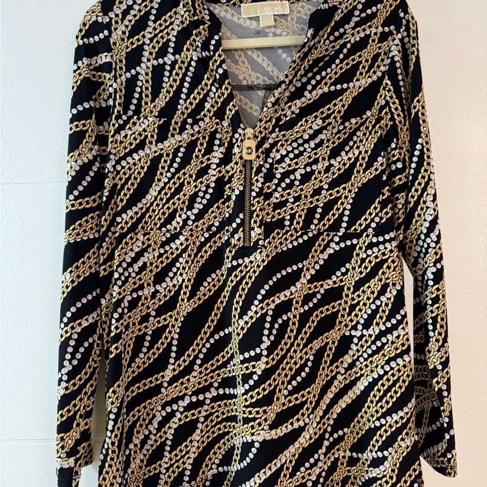 Michael Kors Black and Gold Chain Pattern Blouse